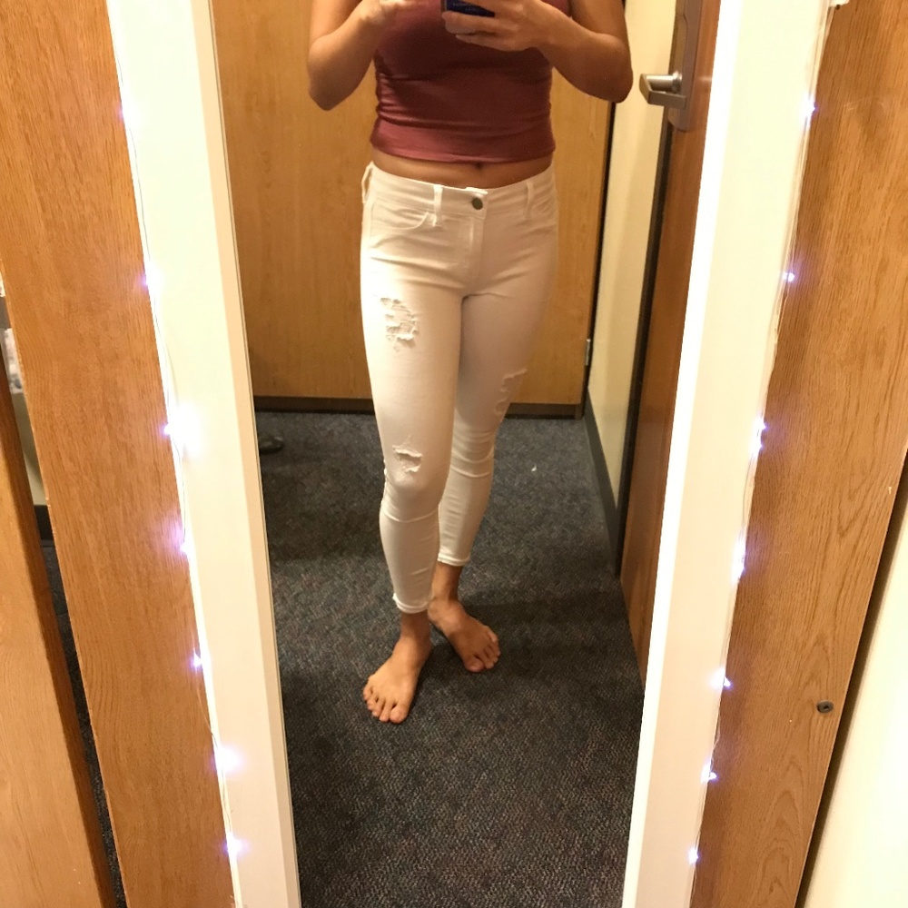 Hollister Ankle Ripped White Jeans size 00S